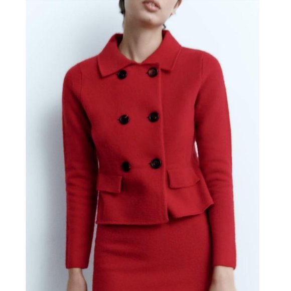 BLOGGER'S FAVE! Zara Red Wool Blazer Jacket NWT - Picture 11 of 15